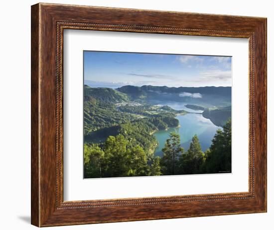 Sete Cidades Village with Lagoa Azul and Lagoa Verde, Sao Miguel Island, Azores, Portugal-Alan Copson-Framed Photographic Print