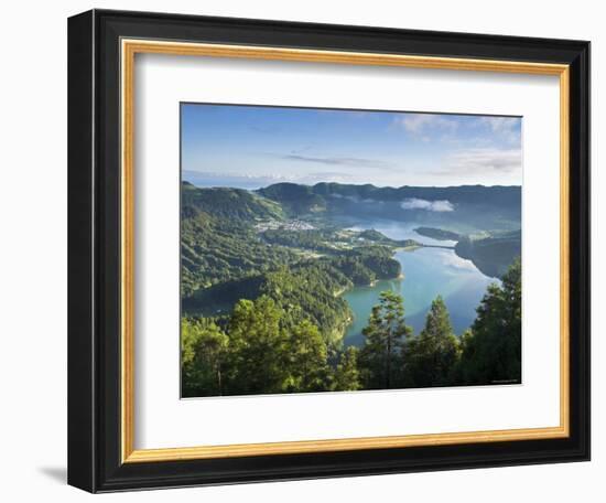 Sete Cidades Village with Lagoa Azul and Lagoa Verde, Sao Miguel Island, Azores, Portugal-Alan Copson-Framed Photographic Print