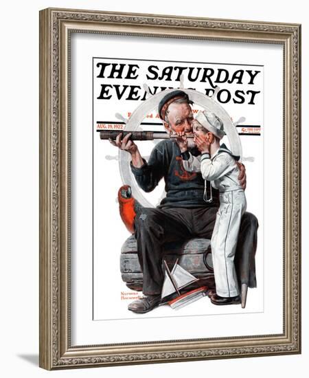 "Setting One's Sights" or "Ship Ahoy" Saturday Evening Post Cover, August 19,1922-Norman Rockwell-Framed Giclee Print