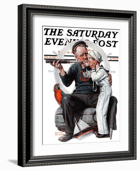 "Setting One's Sights" or "Ship Ahoy" Saturday Evening Post Cover, August 19,1922-Norman Rockwell-Framed Giclee Print