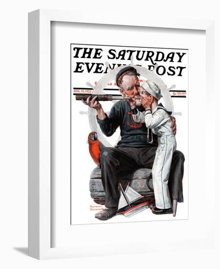 "Setting One's Sights" or "Ship Ahoy" Saturday Evening Post Cover, August 19,1922-Norman Rockwell-Framed Giclee Print