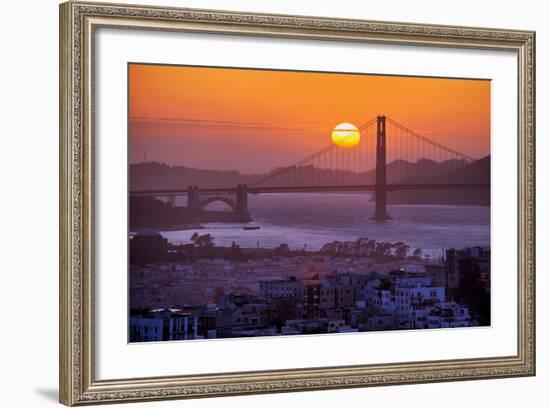 Setting Sun Behind Golden Gate Bridge, Downtown San Francisco-Vincent James-Framed Photographic Print