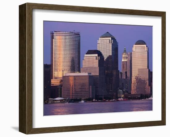 Setting Sun Reflects Off Building Windows on Manhattan Skyline, New York City, New York, Usa-Paul Souders-Framed Photographic Print