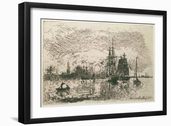 Setting Sun, the Port of Antwerp, 1868-Johan-Barthold Jongkind-Framed Giclee Print