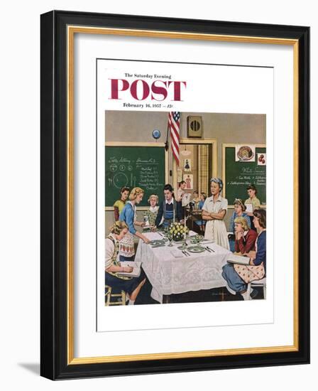 "Setting the Table" Saturday Evening Post Cover, February 16, 1957-Stevan Dohanos-Framed Giclee Print