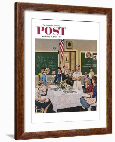 "Setting the Table" Saturday Evening Post Cover, February 16, 1957-Stevan Dohanos-Framed Giclee Print