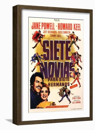 Seven Brides for Seven Brothers, Spanish Movie Poster, 1954-null-Framed Art Print