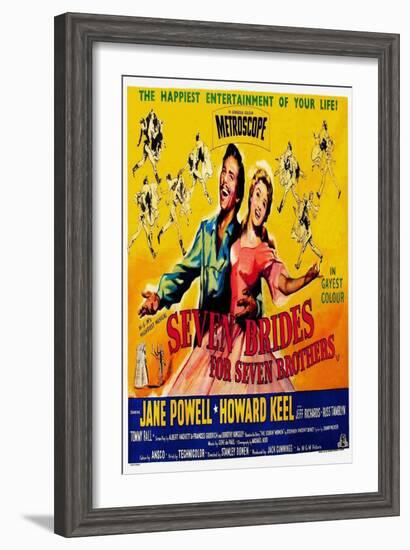 Seven Brides for Seven Brothers, UK Movie Poster, 1954-null-Framed Art Print