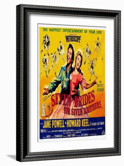 Seven Brides for Seven Brothers, UK Movie Poster, 1954-null-Framed Art Print