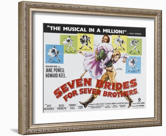 Seven Brides for Seven Brothers, UK Movie Poster, 1954-null-Framed Art Print