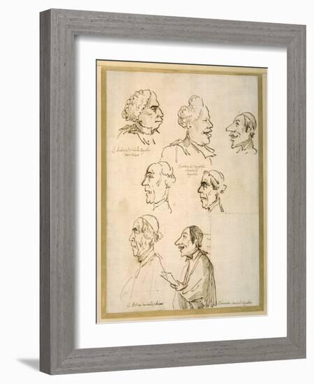 Seven Caricatured Profiles of Four Singers of the Papal Chapels-Pier Leone Ghezzi-Framed Giclee Print