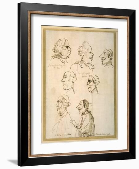 Seven Caricatured Profiles of Four Singers of the Papal Chapels-Pier Leone Ghezzi-Framed Giclee Print