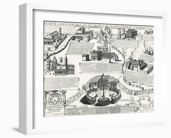 Seven Churches of Rome, with Portrait of Alexander VII (Pope 1655-1667), Italy, 17th Century-null-Framed Giclee Print