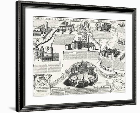 Seven Churches of Rome, with Portrait of Alexander VII (Pope 1655-1667), Italy, 17th Century-null-Framed Giclee Print