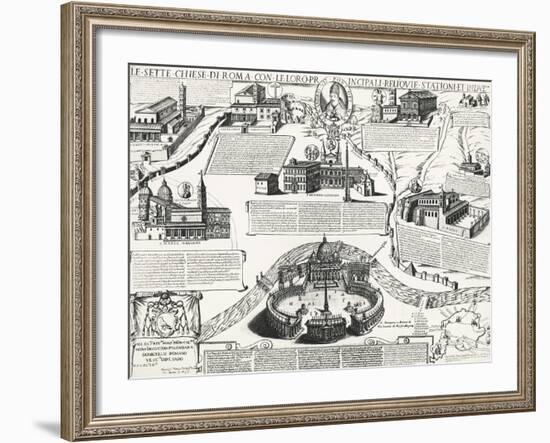 Seven Churches of Rome, with Portrait of Alexander VII (Pope 1655-1667), Italy, 17th Century-null-Framed Giclee Print