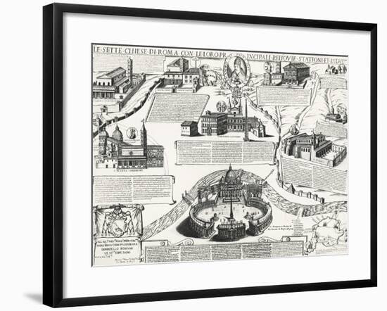 Seven Churches of Rome, with Portrait of Alexander VII (Pope 1655-1667), Italy, 17th Century-null-Framed Giclee Print