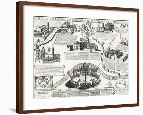 Seven Churches of Rome, with Portrait of Alexander VII (Pope 1655-1667), Italy, 17th Century-null-Framed Giclee Print