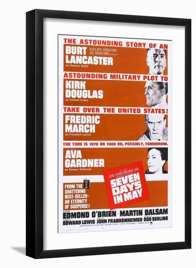 Seven Days in May, from Top: Burt Lancaster, Kirk Douglas, Fredric March, Ava Gardner, 1964-null-Framed Premium Giclee Print