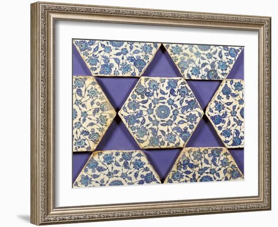 Seven Iznik Blue and White Hexagonal Pottery Tiles, circa 1540-null-Framed Giclee Print