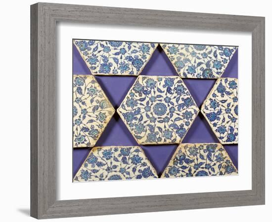 Seven Iznik Blue and White Hexagonal Pottery Tiles, circa 1540-null-Framed Giclee Print