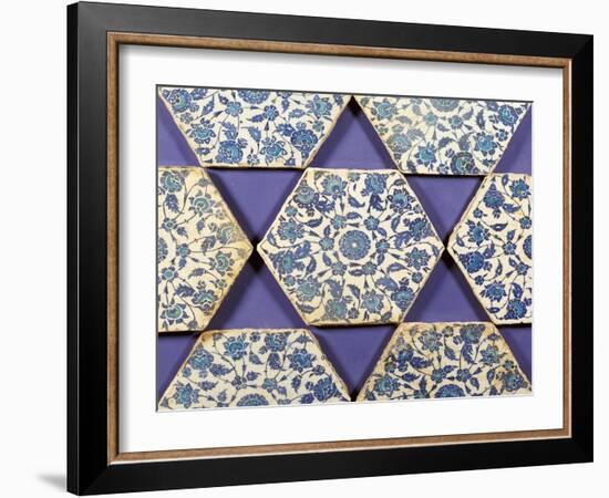 Seven Iznik Blue and White Hexagonal Pottery Tiles, circa 1540-null-Framed Giclee Print