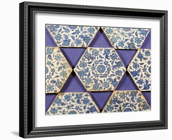 Seven Iznik Blue and White Hexagonal Pottery Tiles, circa 1540-null-Framed Giclee Print