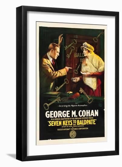 SEVEN KEYS TO BALDPATE, l-r: George M. Cohan, Anna Q. Nilsson on poster art, 1917.-null-Framed Art Print