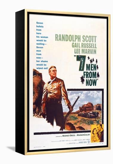 Seven Men from Now, (Aka 7 Men from Now), Left: Randolph Scott, 1956-null-Framed Stretched Canvas