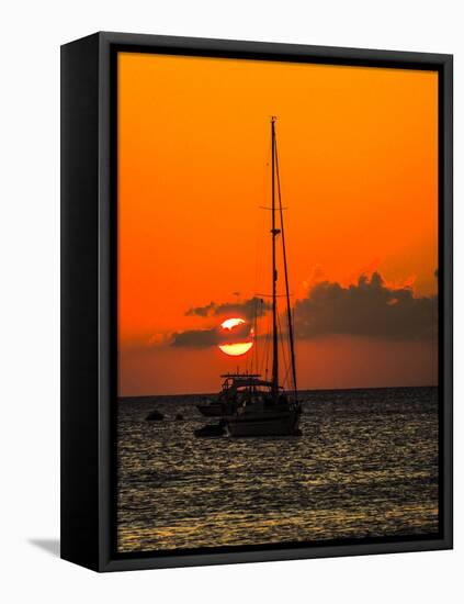 Seven Mile Beach, Grand Cayman. Sailboat on the Carribean at sunset.-Jolly Sienda-Framed Premier Image Canvas