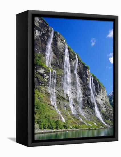 Seven Sisters Falls as Seen from Ferry, Geiranger Fjord, Norway, Europe-Anthony Waltham-Framed Premier Image Canvas