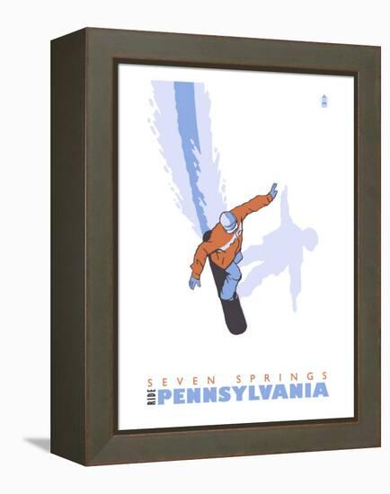 Seven Springs, Pennsylvania, Stylized Snowboarder-Lantern Press-Framed Stretched Canvas