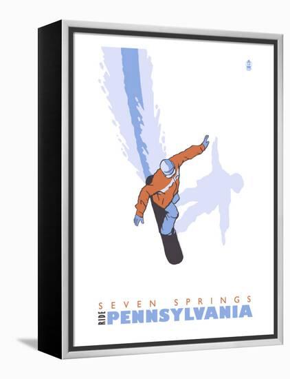Seven Springs, Pennsylvania, Stylized Snowboarder-Lantern Press-Framed Stretched Canvas