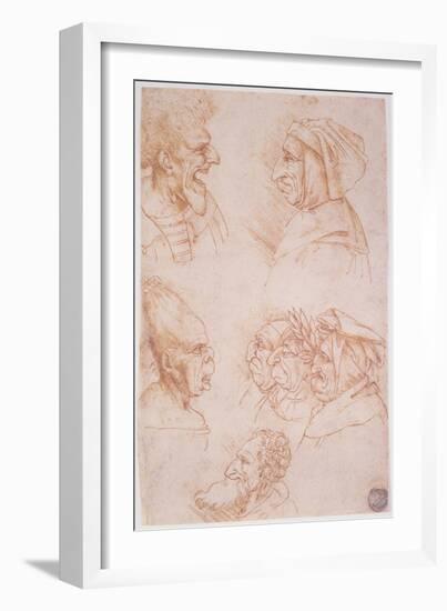 Seven Studies of Grotesque Faces-Leonardo da Vinci-Framed Giclee Print
