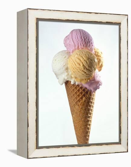 Several Scoops of Different Ice Cream in One Cone-Stefan Oberschelp-Framed Premier Image Canvas