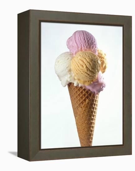 Several Scoops of Different Ice Cream in One Cone-Stefan Oberschelp-Framed Premier Image Canvas