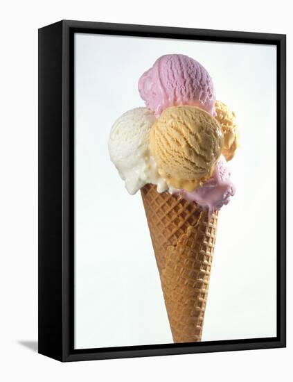 Several Scoops of Different Ice Cream in One Cone-Stefan Oberschelp-Framed Premier Image Canvas