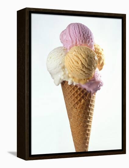 Several Scoops of Different Ice Cream in One Cone-Stefan Oberschelp-Framed Premier Image Canvas