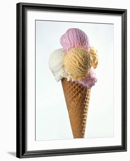 Several Scoops of Different Ice Cream in One Cone-Stefan Oberschelp-Framed Photographic Print