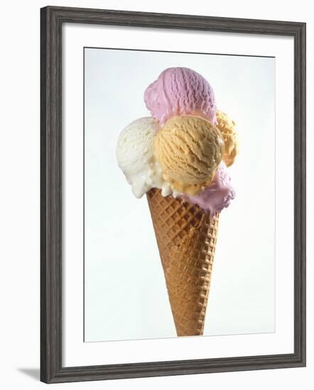 Several Scoops of Different Ice Cream in One Cone-Stefan Oberschelp-Framed Photographic Print