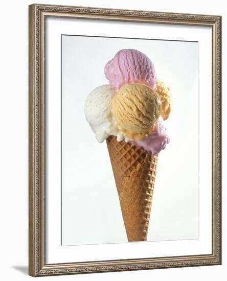 Several Scoops of Different Ice Cream in One Cone-Stefan Oberschelp-Framed Photographic Print