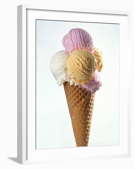 Several Scoops of Different Ice Cream in One Cone-Stefan Oberschelp-Framed Photographic Print