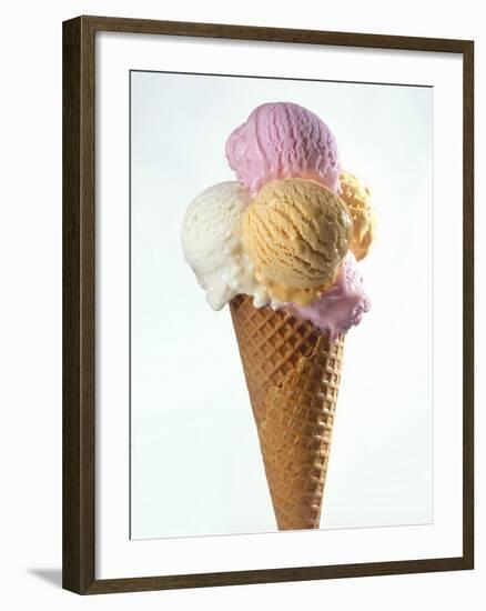 Several Scoops of Different Ice Cream in One Cone-Stefan Oberschelp-Framed Photographic Print