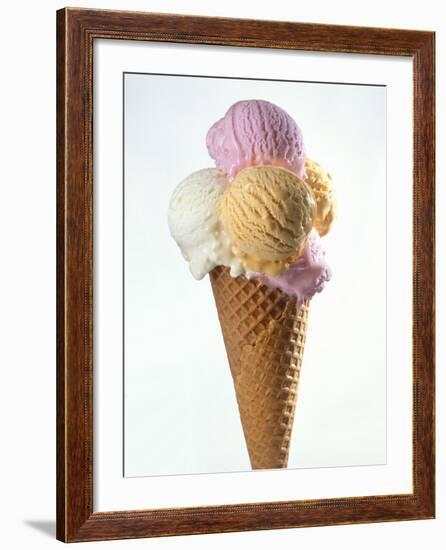 Several Scoops of Different Ice Cream in One Cone-Stefan Oberschelp-Framed Photographic Print