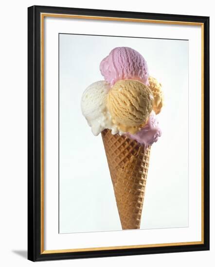 Several Scoops of Different Ice Cream in One Cone-Stefan Oberschelp-Framed Photographic Print