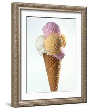 Several Scoops of Different Ice Cream in One Cone-Stefan Oberschelp-Framed Photographic Print