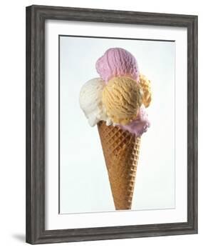 Several Scoops of Different Ice Cream in One Cone-Stefan Oberschelp-Framed Photographic Print