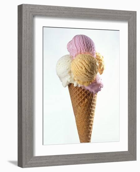 Several Scoops of Different Ice Cream in One Cone-Stefan Oberschelp-Framed Photographic Print