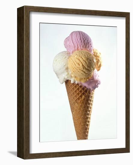 Several Scoops of Different Ice Cream in One Cone-Stefan Oberschelp-Framed Photographic Print