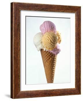Several Scoops of Different Ice Cream in One Cone-Stefan Oberschelp-Framed Photographic Print