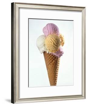 Several Scoops of Different Ice Cream in One Cone-Stefan Oberschelp-Framed Photographic Print